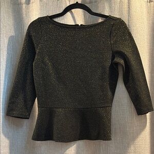 LOFT Black Peplum Top with Gold Sparkle Petites XSP
